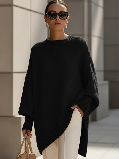 Women's Oversized Poncho Wrap Beige Black Olive Cosy Layering Cape Shawl Relaxed Fit Casual Elegant All Season Knit Style