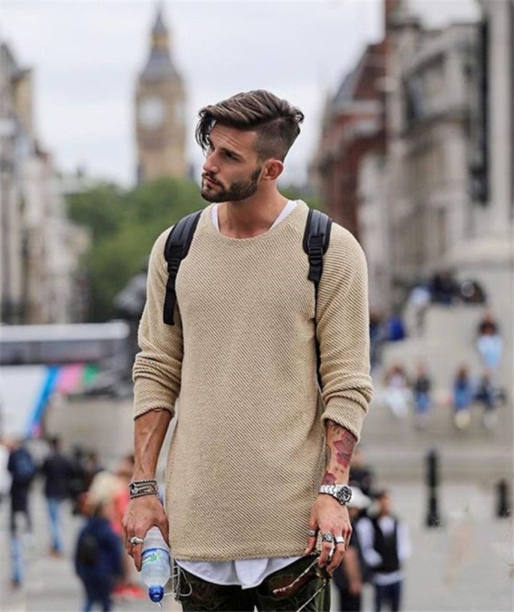Men's Long Knit Pullover Sweater Soft Comfortable Casual Everyday Wear