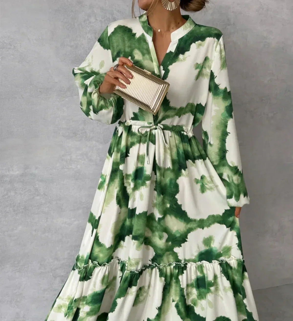Women's Maxi Dress Floor Length Wedding Guest Abstract Print Bishop Sleeves