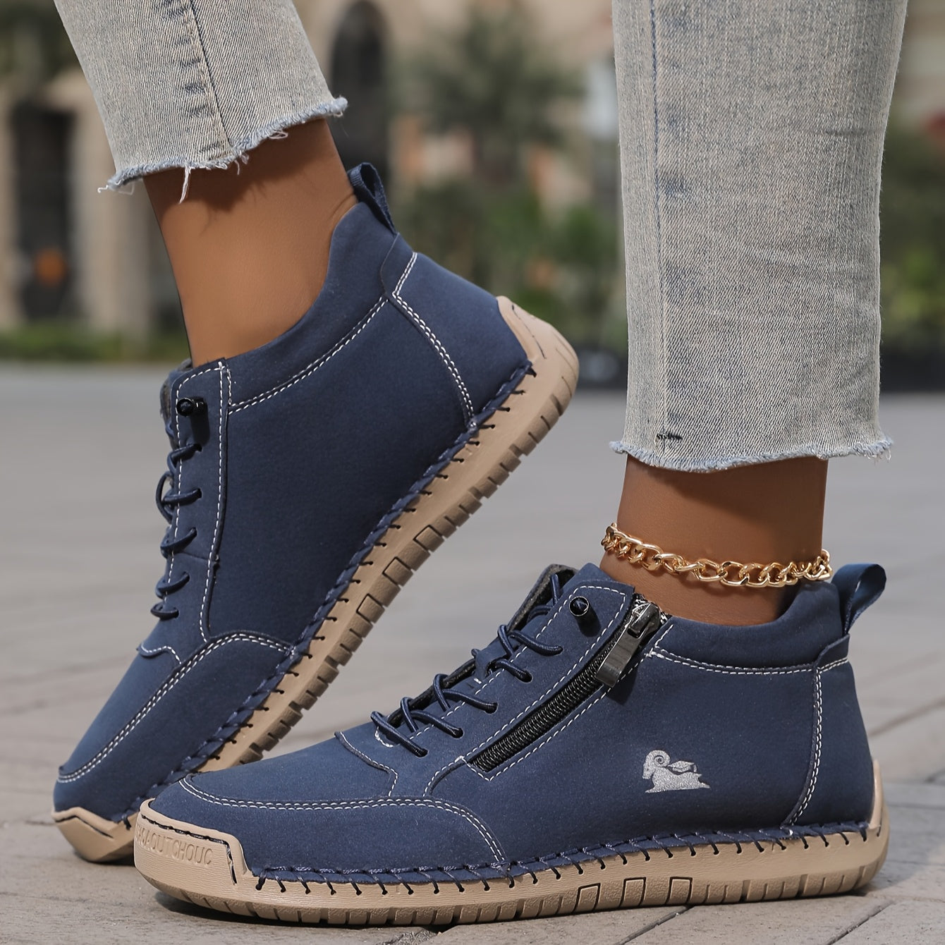 Women's Lace-Up Shoes with Side Zip Comfortable Everyday Casual