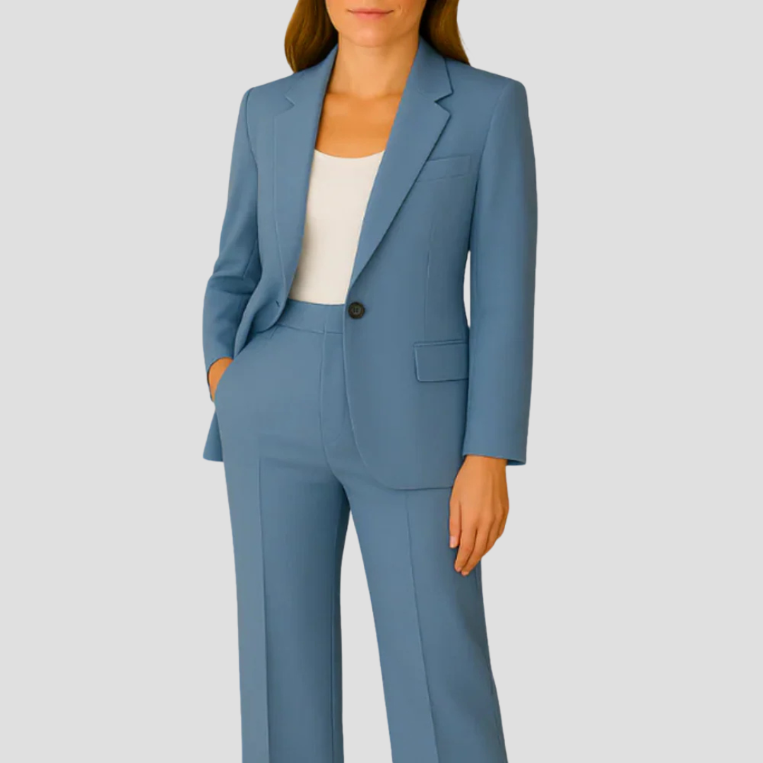 Women's Tailored Suit Set Long Blazer Trousers Elegant Office Formal