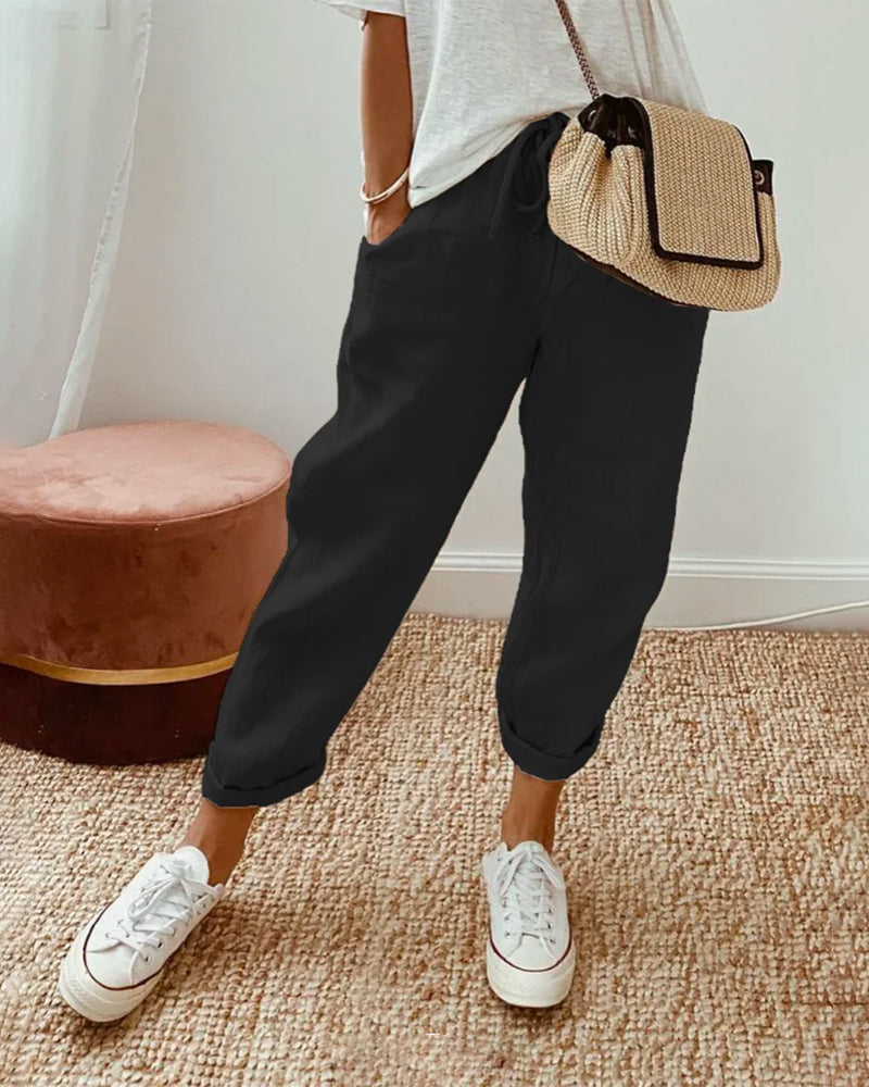 Remy women's linen trousers in Black