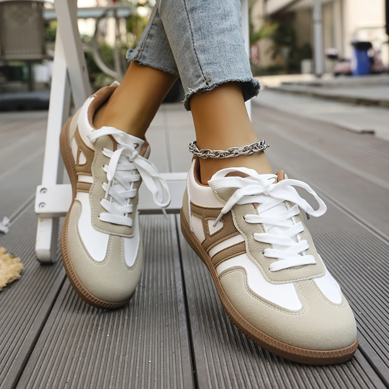 Caro Sneakers Women's Comfortable Stylish Trainers Khaki White