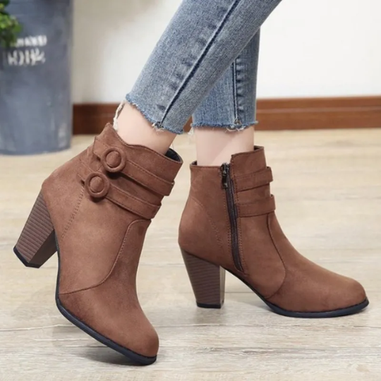 Women's High-Heel Ankle Boots Buckle Zip Closure Black Elegant Dress