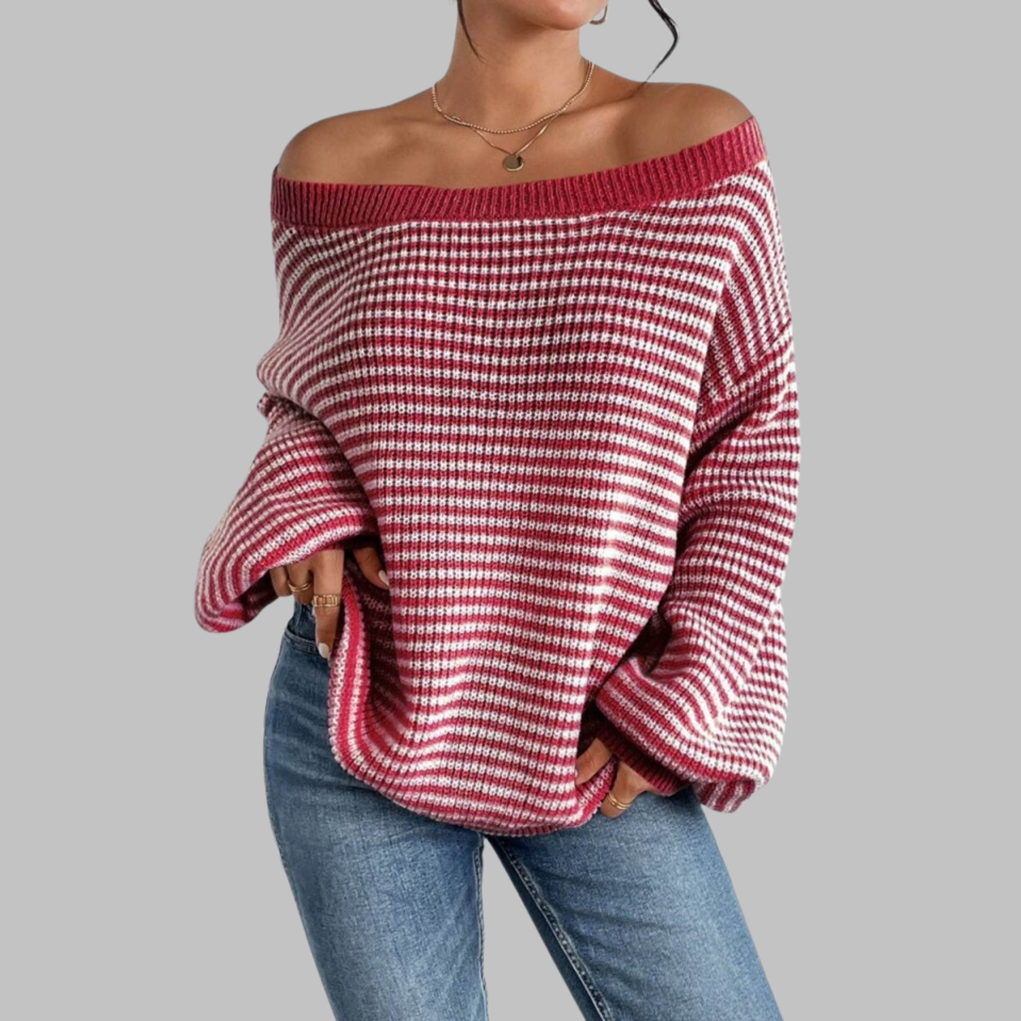Women's Striped Drop Shoulder Sweater Long Sleeve Relaxed Fit Casual Knit Top Ladies Pullover Stripe Everyday Autumn Winter Cosy