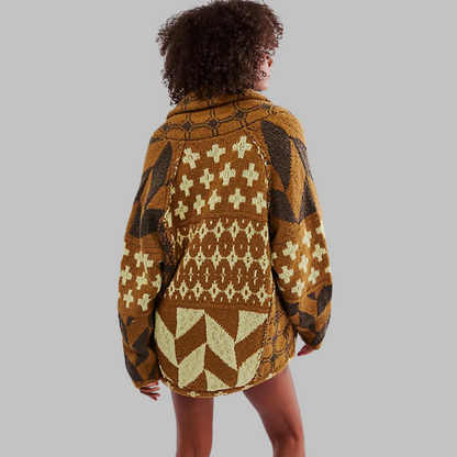 Women's Oversized Cardigan Vintage Button Down Collar Long Sleeve Knit Relaxed Fit Casual Layering Sweater Jacket All Season