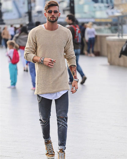 Men's Long Knit Pullover Sweater Soft Comfortable Casual Everyday Wear