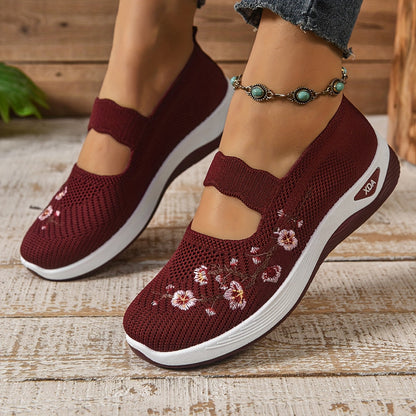 Women's Floral Support Sneakers Black Comfortable Everyday Casual Shoes