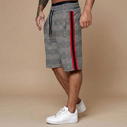 Men's Plaid Shorts Elasticated Waist Drawstring Above Knee Casual