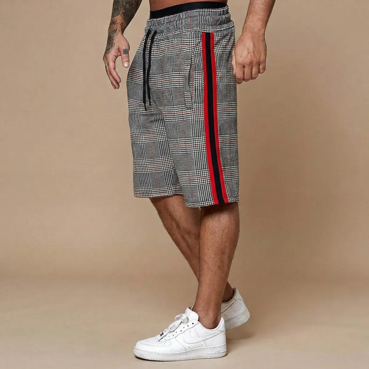 Greer | Men's Knee-Length Shorts Elasticated Drawstring Waist Contrast Side Tape-5