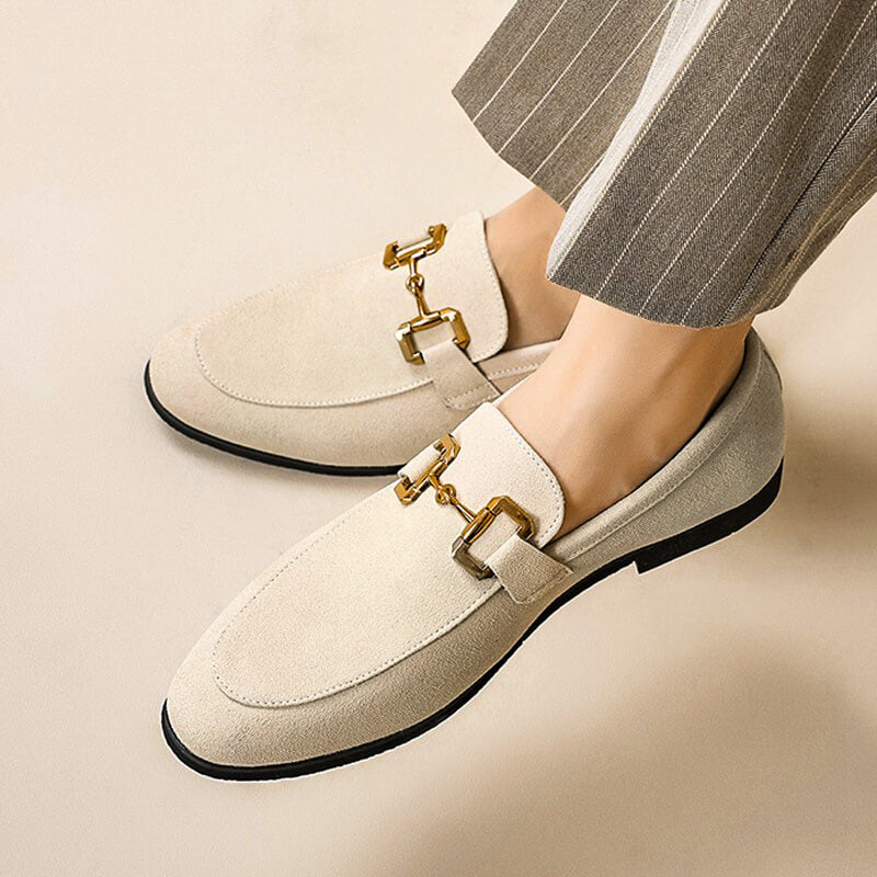 Men's Penny Loafers Slip On Dress Shoes Gold Horsebit Smart Casual