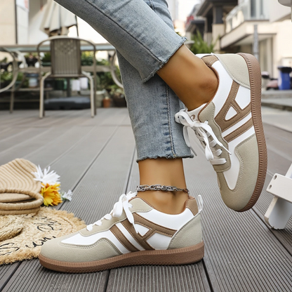 Caro Sneakers Women's Comfortable Stylish Trainers Khaki White