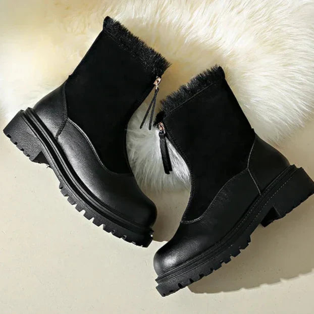 Women's Winter Boots Snow Shoes Chunky Sole Front Zip Warm Casual