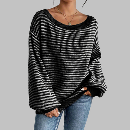 Women's Striped Drop Shoulder Sweater Long Sleeve Relaxed Fit Casual Knit Top Ladies Pullover Stripe Everyday Autumn Winter Cosy