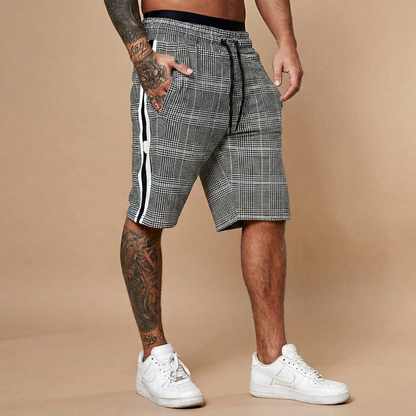Men's Plaid Shorts Elasticated Waist Drawstring Above Knee Casual