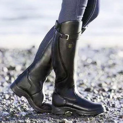 Knee High Boots with Strap Detail and Grip Sole Women's Casual