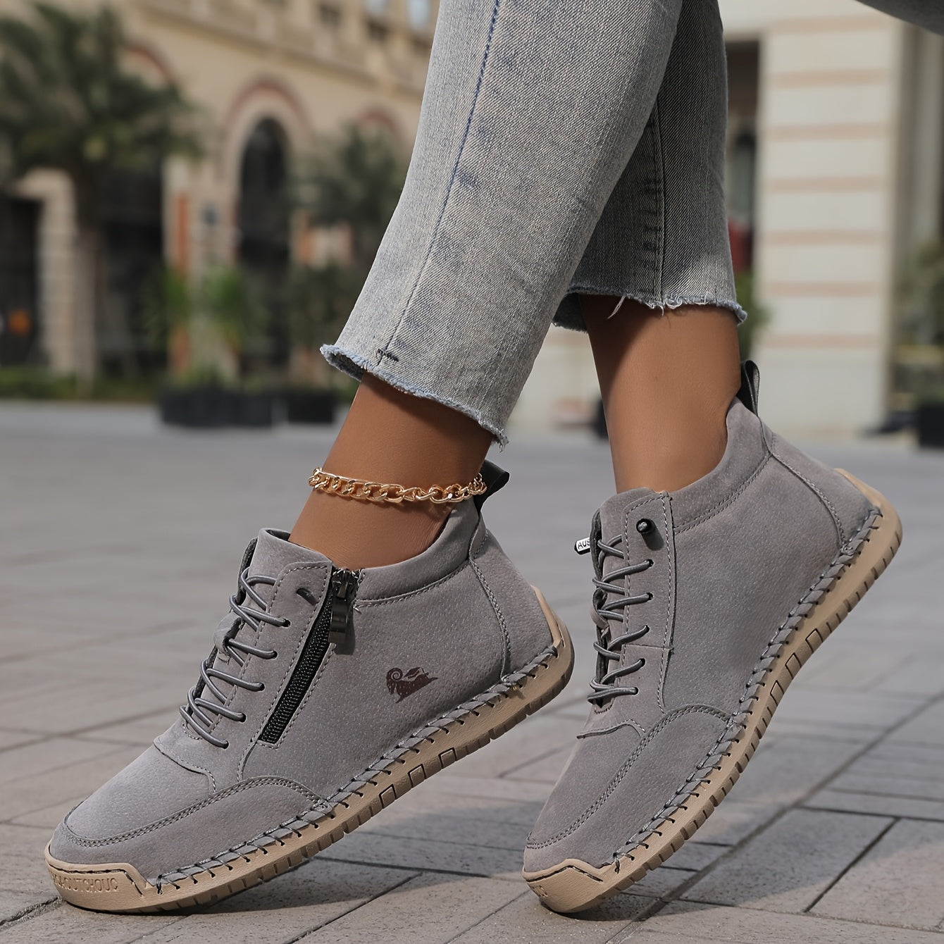 Women's Lace-Up Shoes with Side Zip Comfortable Everyday Casual