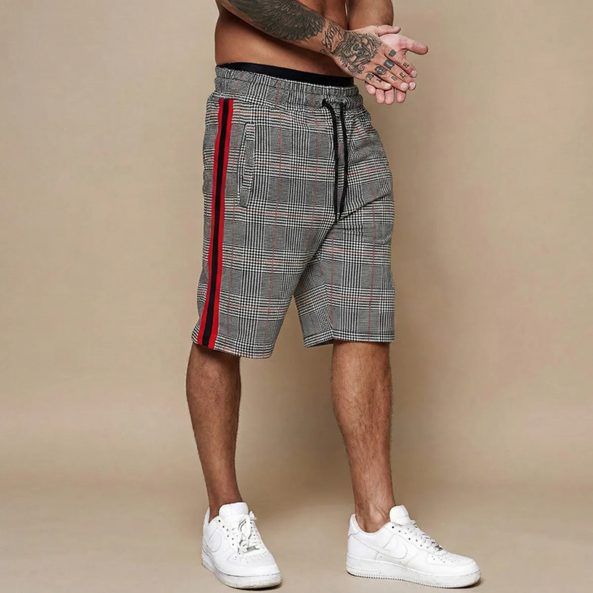 Greer | Men's Knee-Length Shorts Elasticated Drawstring Waist Contrast Side Tape-3
