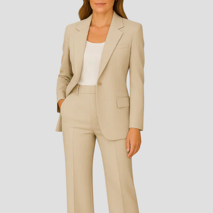 Women's Tailored Suit Set Long Blazer Trousers Elegant Office Formal