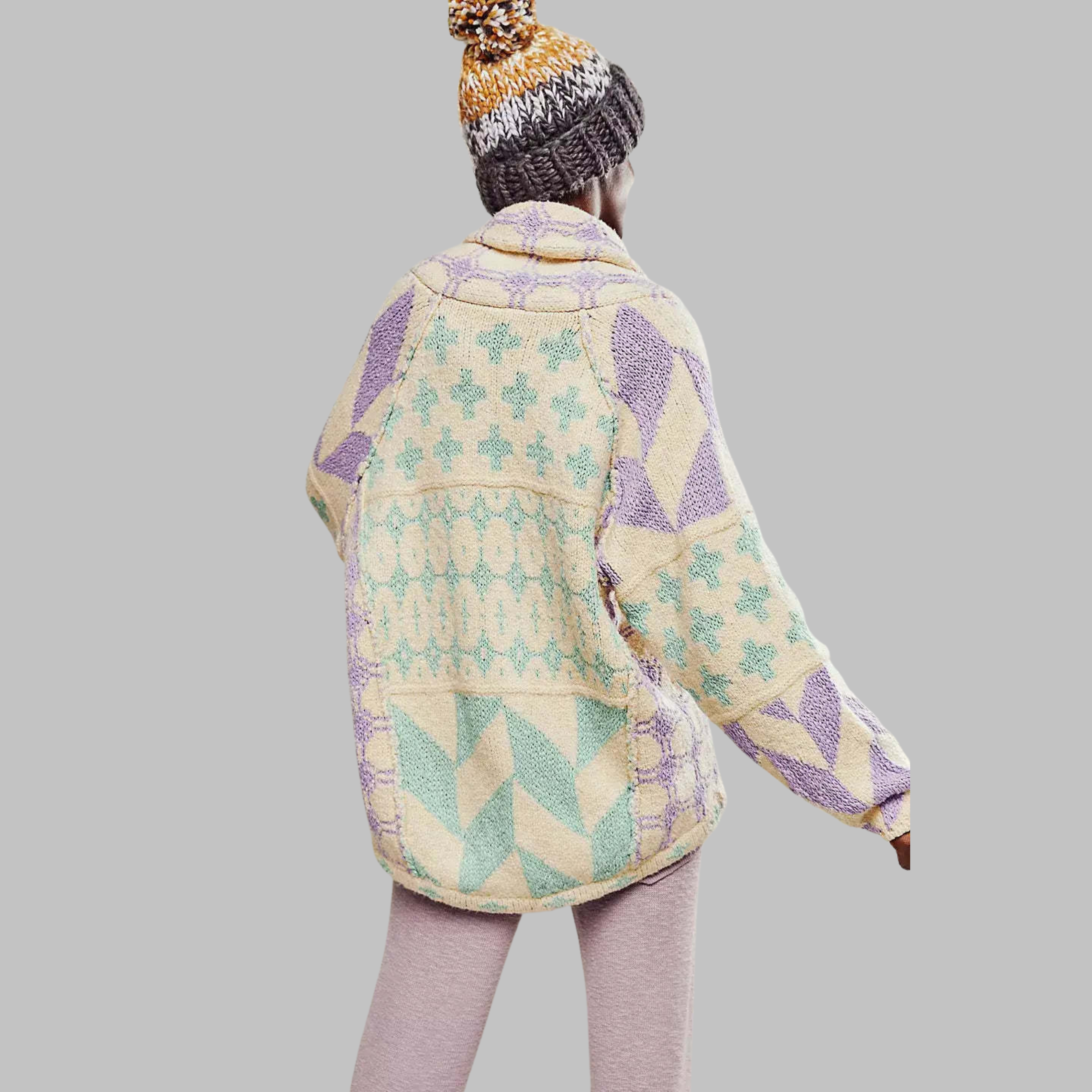 Women's Oversized Cardigan Vintage Button Down Collar Long Sleeve Knit Relaxed Fit Casual Layering Sweater Jacket All Season