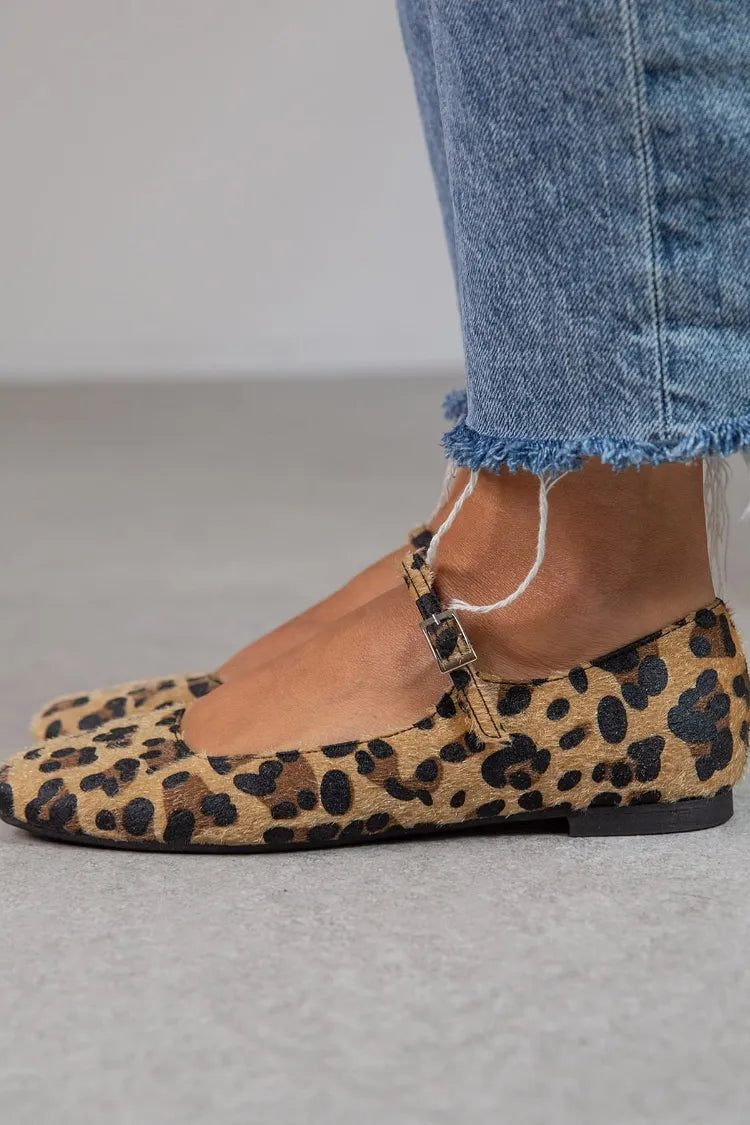 Leopard Print Ballet Flats Plush Fur Slip On Comfort Everyday Shoes