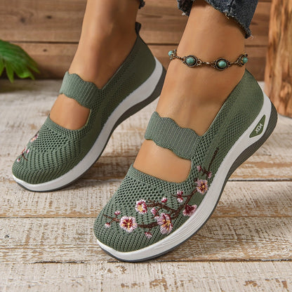 Women's Floral Support Sneakers Black Comfortable Everyday Casual Shoes