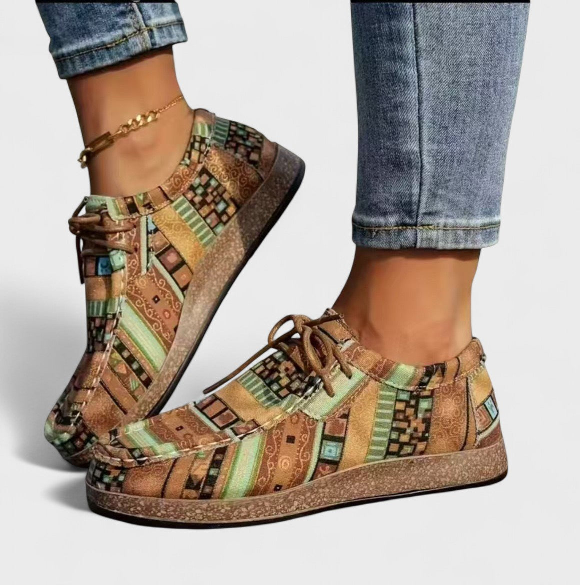 Women's Lace-Up Casual Shoes Round Toe Flat Patchwork Print Comfortable Everyday