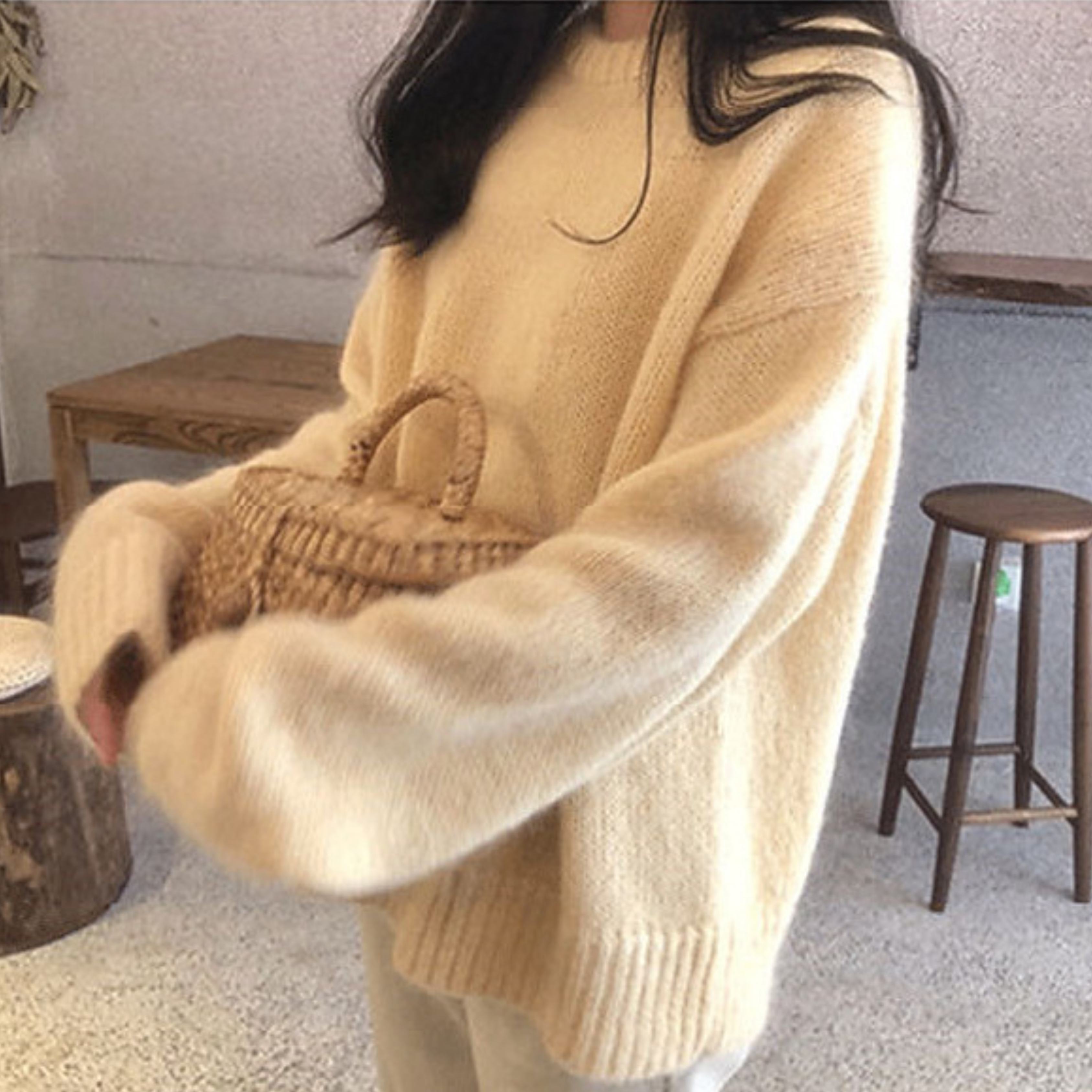 Women's Casual Long Sleeve Round Neck Sweater Relaxed Fit Soft Knit Pullover Camel Black Beige Everyday Top Ladies Jumper One Size