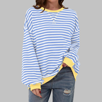 Striped Jumper Cotton Blend Loose Fit Long Sleeve Casual Women's Pullover Sweater