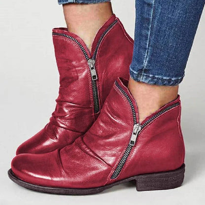Women's Leather Boots Relaxed Fit Casual Everyday Ankle Boots Brass Buckle
