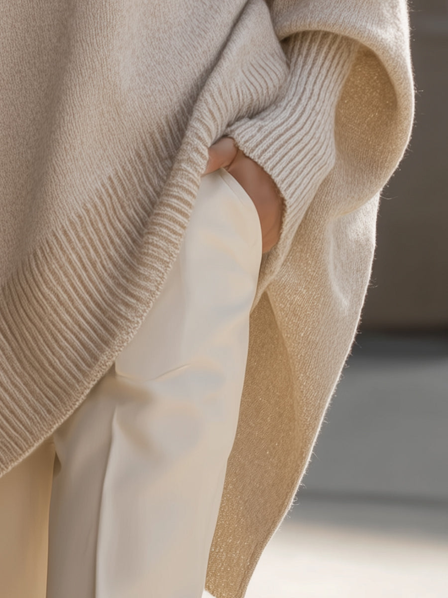 Women's Oversized Poncho Wrap Beige Black Olive Cosy Layering Cape Shawl Relaxed Fit Casual Elegant All Season Knit Style