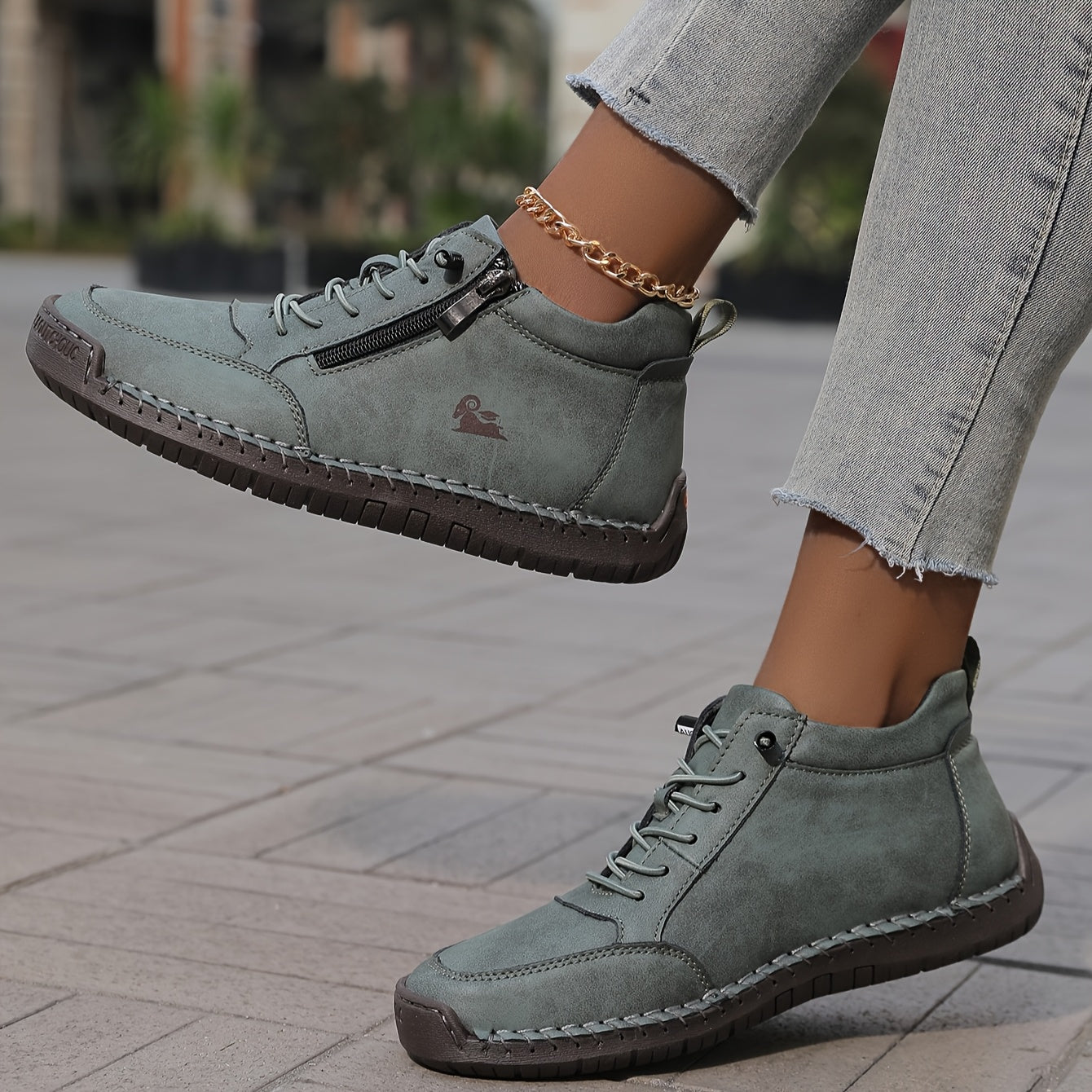 Women's Lace-Up Shoes with Side Zip Comfortable Everyday Casual