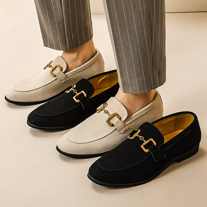 Men's Penny Loafers Slip On Dress Shoes Gold Horsebit Smart Casual