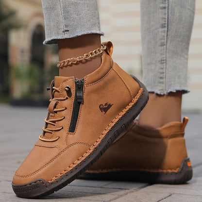Women's Lace-Up Shoes with Side Zip Comfortable Everyday Casual
