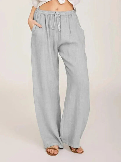 Alessia Romano women's linen trousers in Light Grey