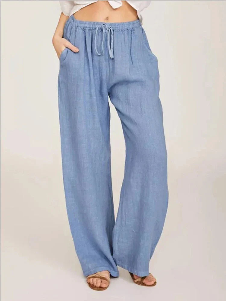Alessia Romano women's linen trousers in Light Blue