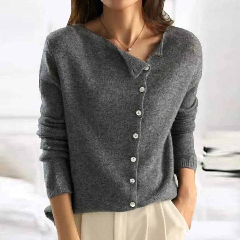 Women's Buttoned Sweater Cashmere-Cotton Blend Soft Warm Knit Top Luxe Button-Up Jumper Casual Formal Everyday Versatile Ladies Knitwear Autumn Winter