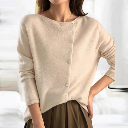 Women's Buttoned Sweater Cashmere-Cotton Blend Soft Warm Knit Top Luxe Button-Up Jumper Casual Formal Everyday Versatile Ladies Knitwear Autumn Winter