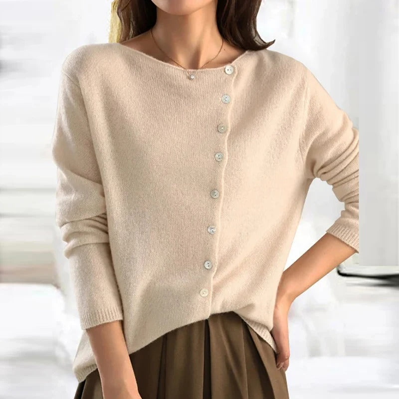 Women's Buttoned Sweater Cashmere-Cotton Blend Soft Warm Knit Top Luxe Button-Up Jumper Casual Formal Everyday Versatile Ladies Knitwear Autumn Winter