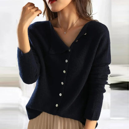 Women's Buttoned Sweater Cashmere-Cotton Blend Soft Warm Knit Top Luxe Button-Up Jumper Casual Formal Everyday Versatile Ladies Knitwear Autumn Winter