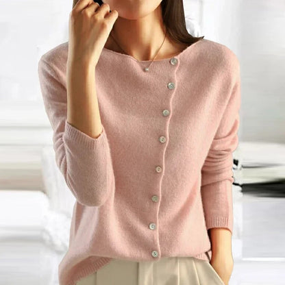 Women's Buttoned Sweater Cashmere-Cotton Blend Soft Warm Knit Top Luxe Button-Up Jumper Casual Formal Everyday Versatile Ladies Knitwear Autumn Winter