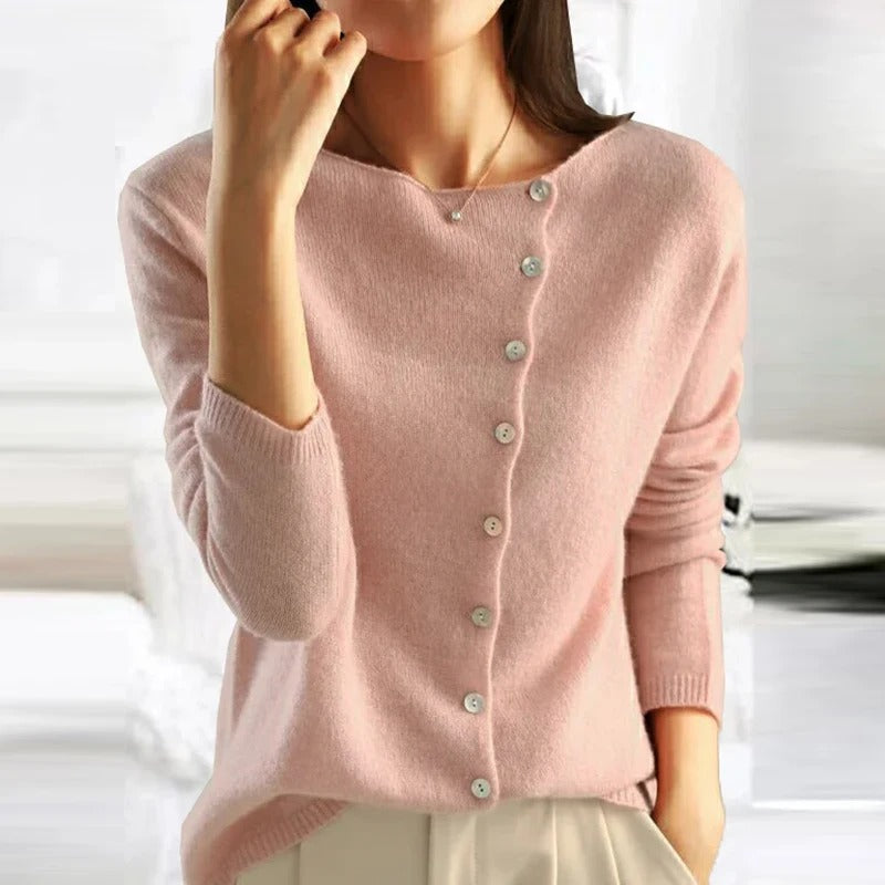 Women's Buttoned Sweater Cashmere-Cotton Blend Soft Warm Knit Top Luxe Button-Up Jumper Casual Formal Everyday Versatile Ladies Knitwear Autumn Winter
