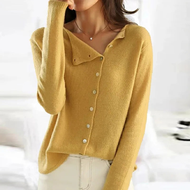 Women's Buttoned Sweater Cashmere-Cotton Blend Soft Warm Knit Top Luxe Button-Up Jumper Casual Formal Everyday Versatile Ladies Knitwear Autumn Winter