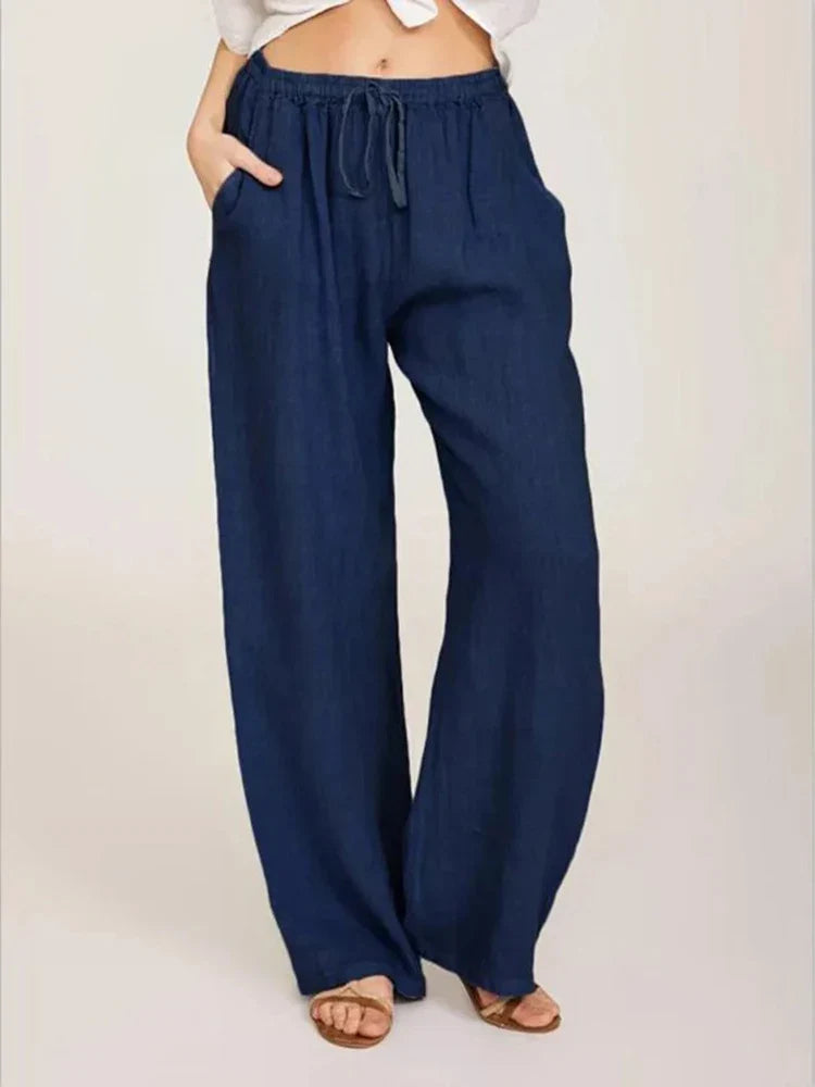 Alessia Romano women's linen trousers in Navy Blue