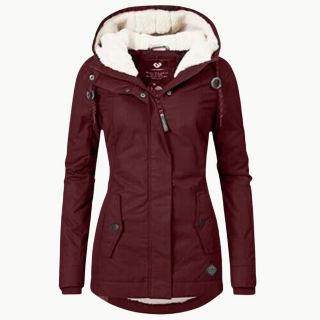 Women's Long Waterproof Winter Coat Fleece Lined Tailored Warm Elegant Outerwear