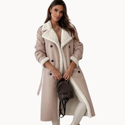 Women's Faux Leather Trench Coat – Oversized Shearling-Trim Belted Jacket