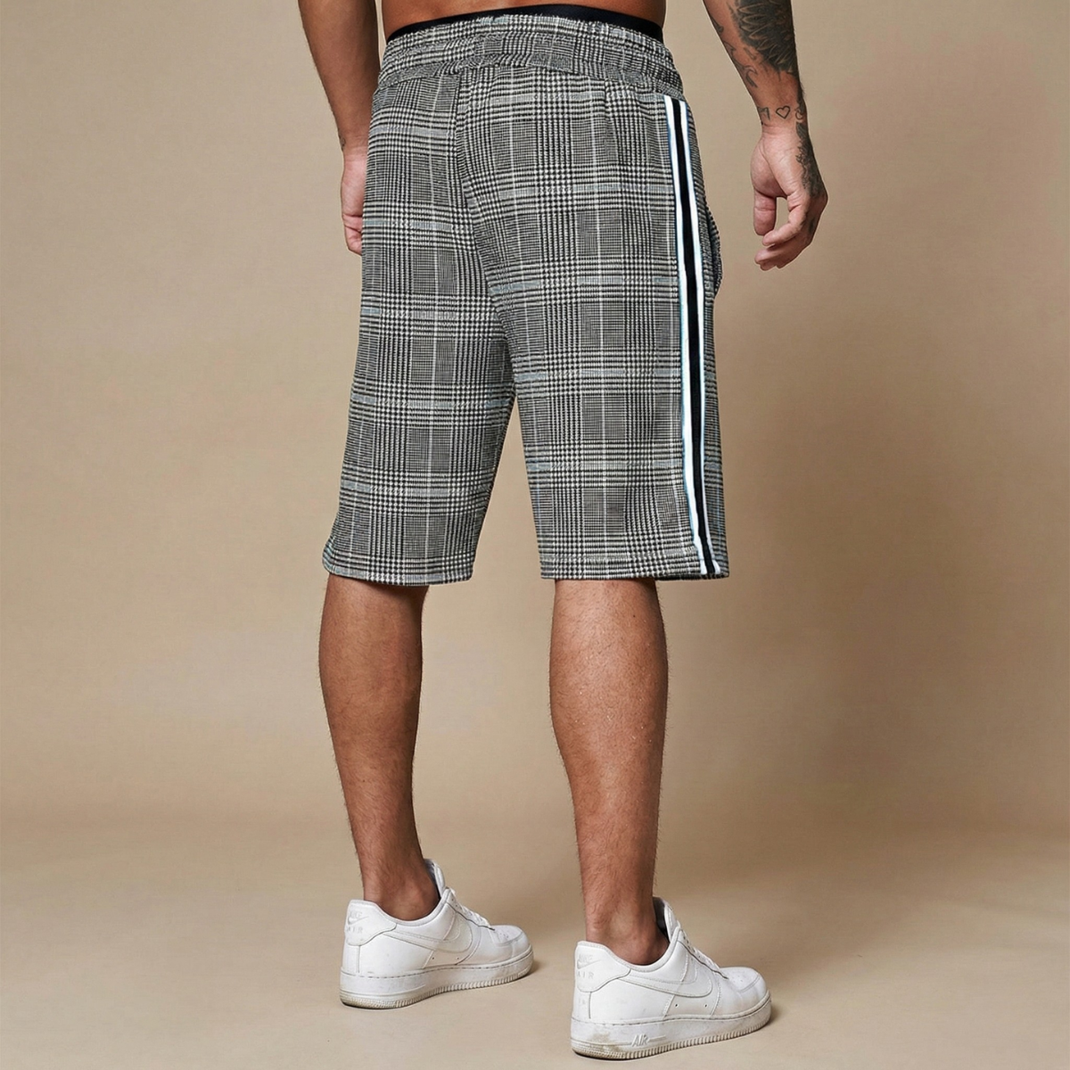 Men's Plaid Shorts Elasticated Waist Drawstring Above Knee Casual