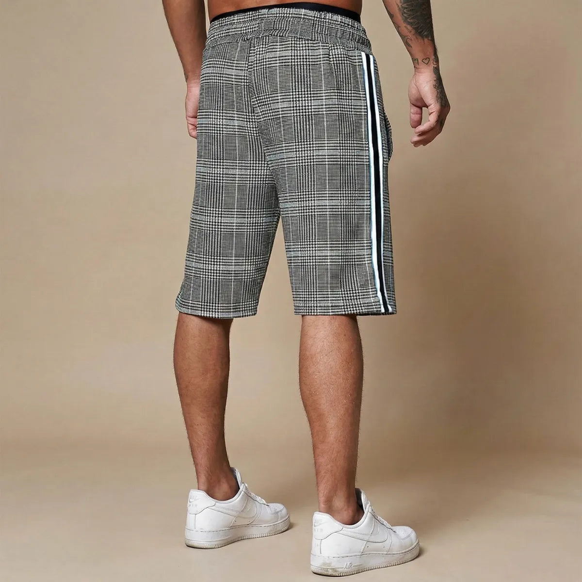Greer | Men's Knee-Length Shorts Elasticated Drawstring Waist Contrast Side Tape-4