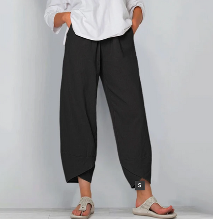 Beatrice Moreau women's linen trousers in Black