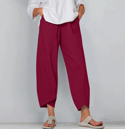 Beatrice Moreau women's linen trousers in Red
